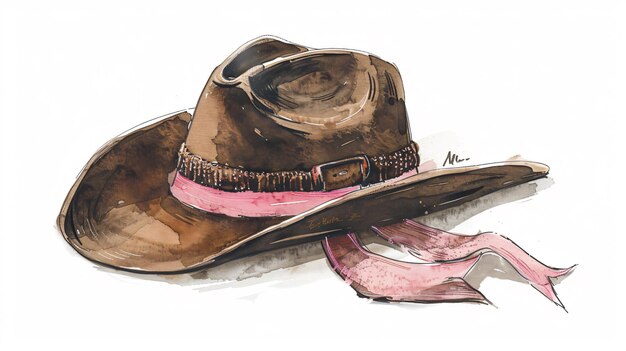 Photo a drawing of a hat and a pair of shoes with a pink ribbon