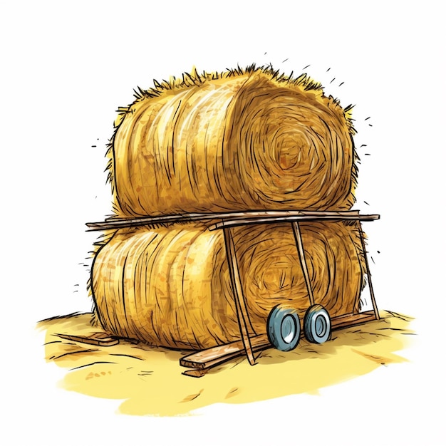 Photo a drawing of a hay bale with wheels and a cart generative ai