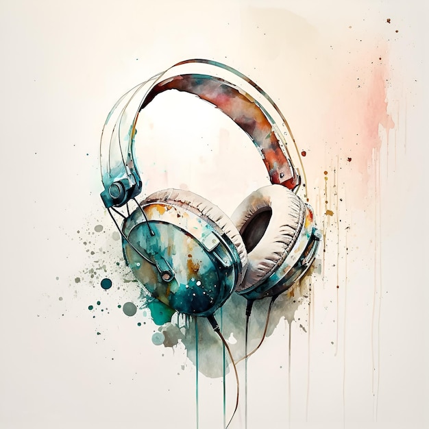 A drawing of headphones with a blue, green, and red paint.