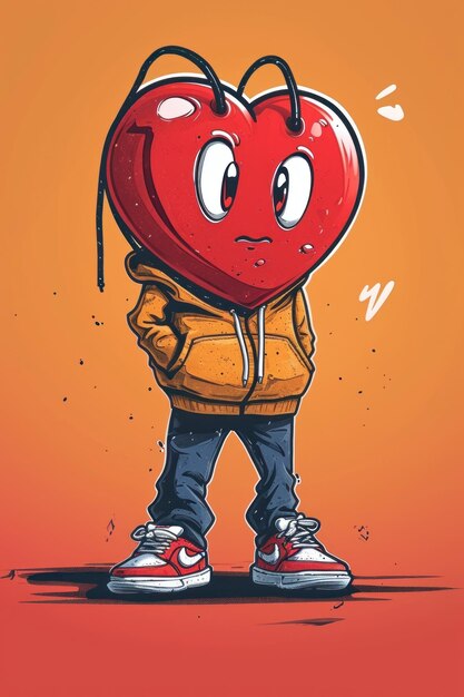 Photo a drawing of a heart wearing a hoodie