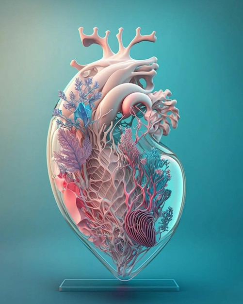 Рисунок сердца на синем фоне и слова «сердце» на нем.