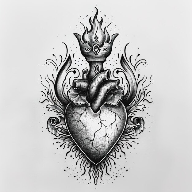 Photo a drawing of a heart with a crown on it