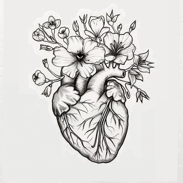 Photo a drawing of a heart with flowers in it generative ai