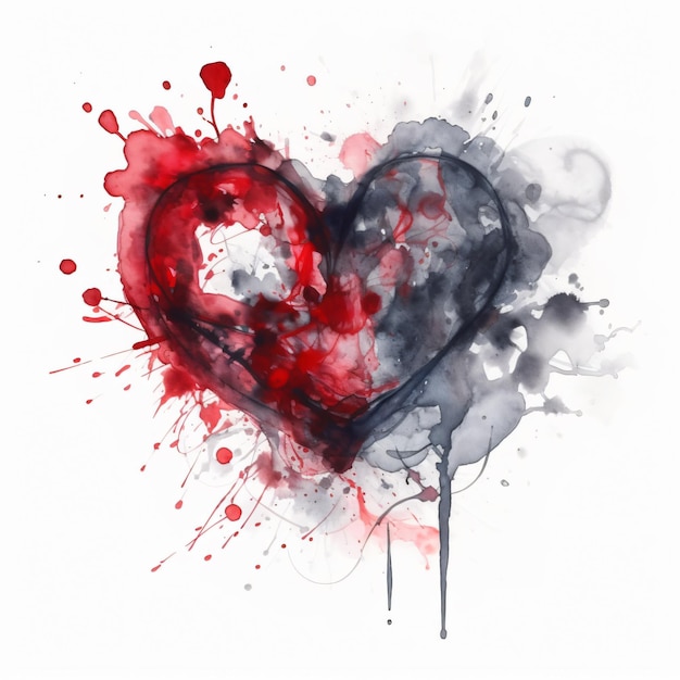 A drawing of a heart with red and black on it