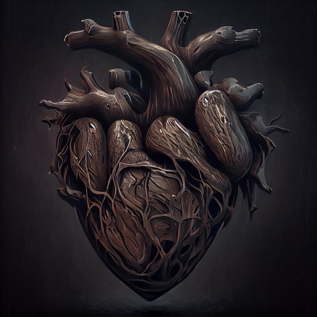 A drawing of a heart with roots and roots.