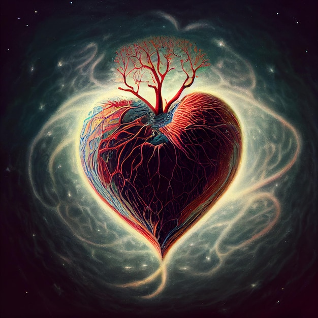 A drawing of a heart with a tree on it