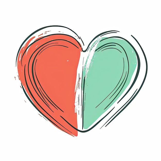 A drawing of a heart with two different colors