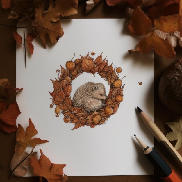 Foto un disegno di una siepe in una corona di foglie immagine generativa ai
