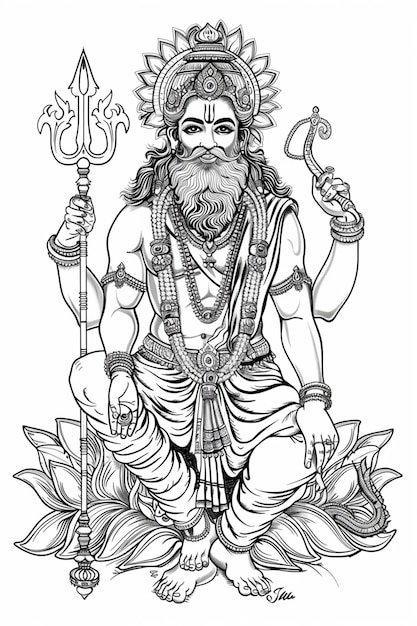 Photo a drawing of a hindu god sitting on a lotus flower generative ai