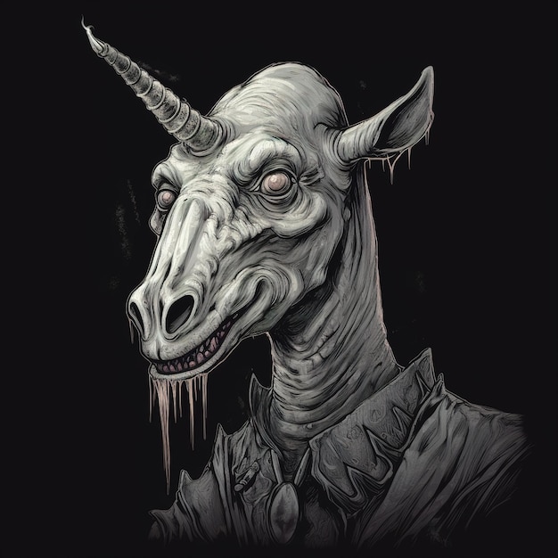 A drawing of a horror unicorn