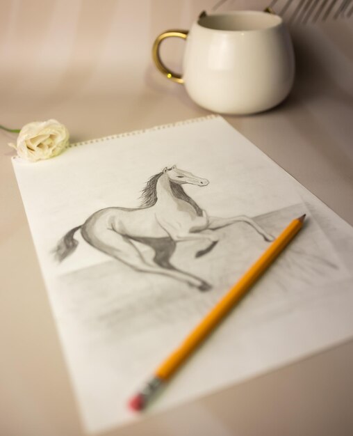 Drawing of a horse on paper