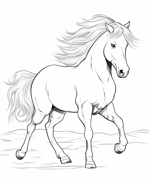 a drawing of a horse running on a field with a white background generative ai