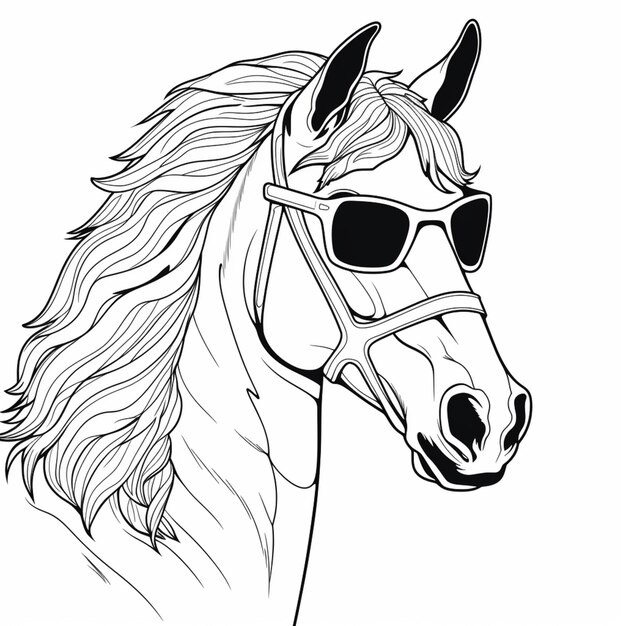 A drawing of a horse wearing sunglasses and a bridle generative ai