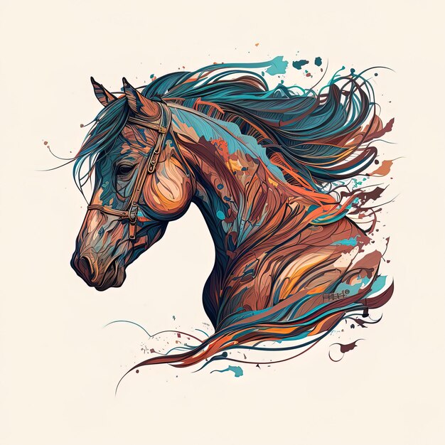 a drawing of a horse with a blue and brown coloring