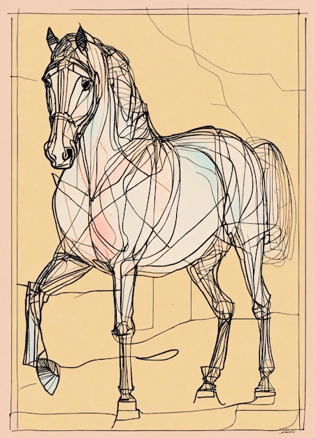 a drawing of a horse with a line drawn on it