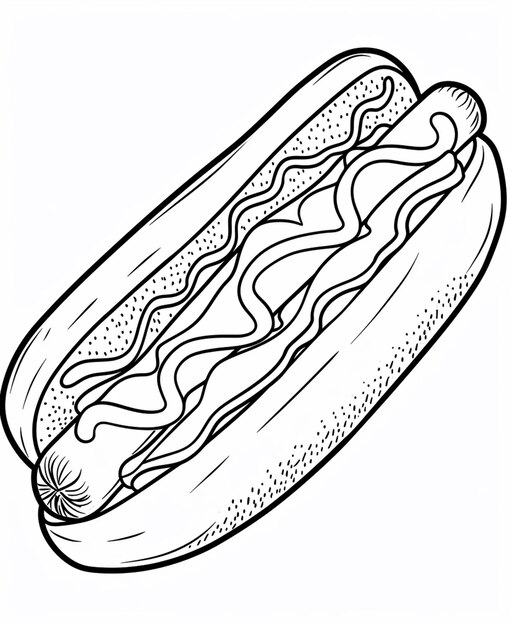 Photo a drawing of a hot dog with mustard and ketchup on it generative ai