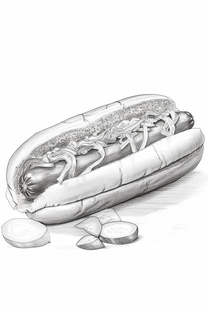 Photo drawing of a hot dog with onions and onions on it generative ai