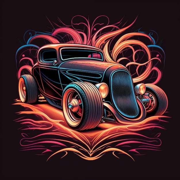 A drawing of a hot rod with the word hot rod on it.