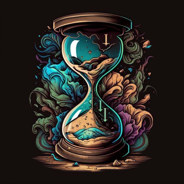 A drawing of a hourglass with the words " the ocean " on it.