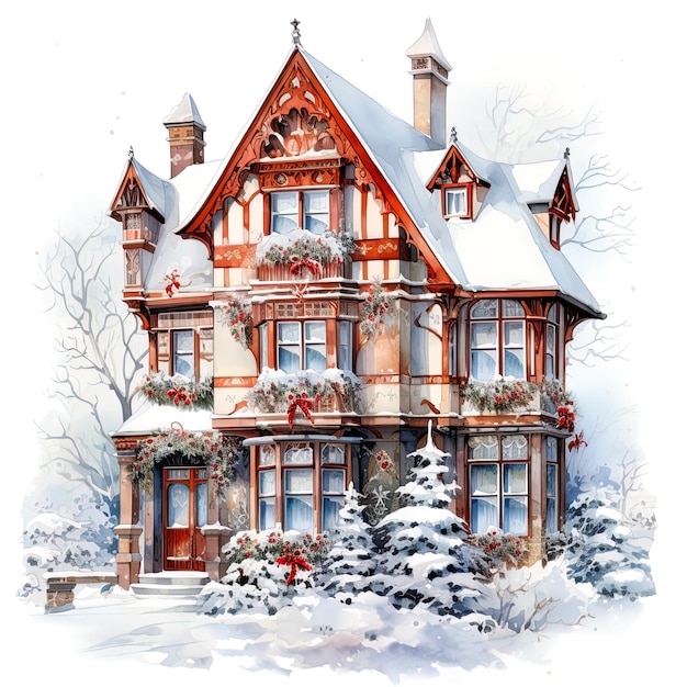 Drawing of a house in the winter with snow