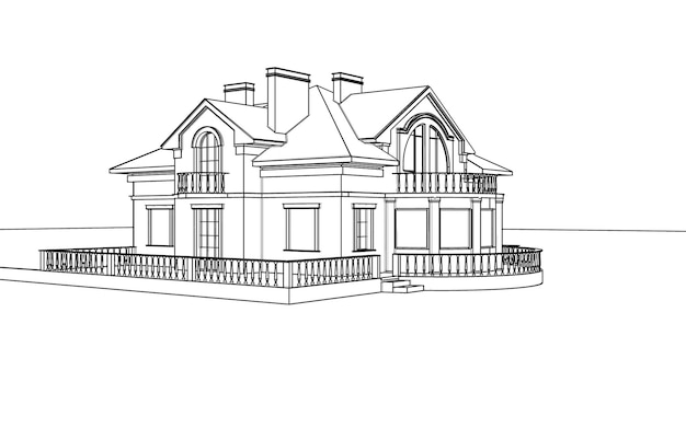 A drawing of a house with a balcony and a balcony.