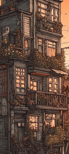 A drawing of a house with a balcony and the words'house of the dead'on it