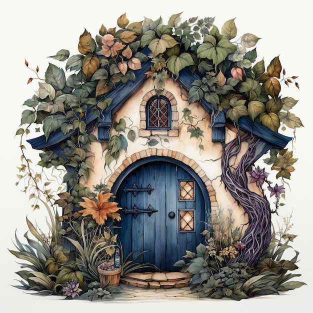 рисунок дома с голубой дверью и словом " добро пожаловать " на ней.