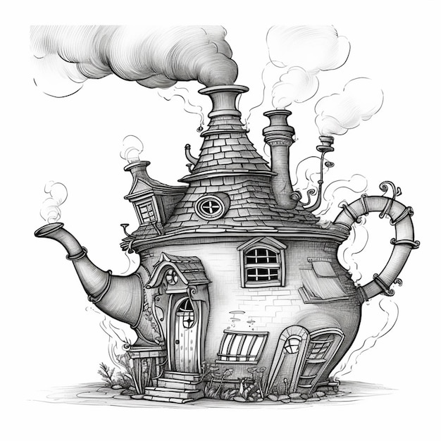 A drawing of a house with a chimney and a chair generative ai