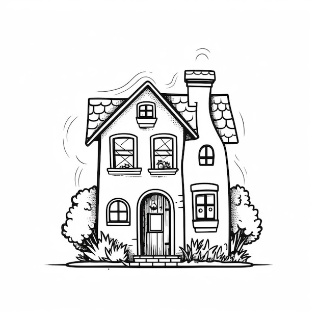 Photo a drawing of a house with a chimney and a door generative ai