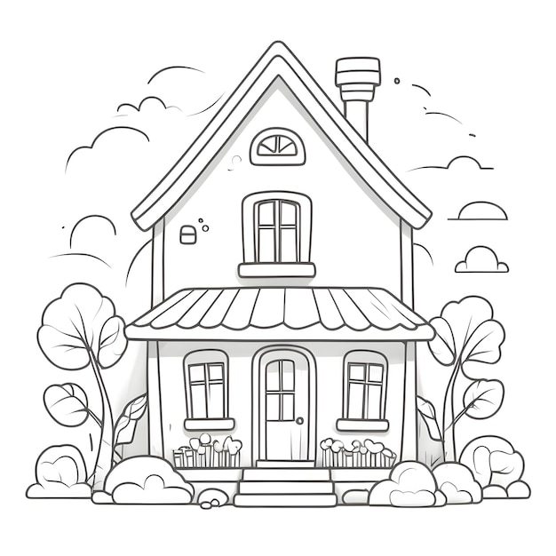 Photo a drawing of a house with a clock on the front