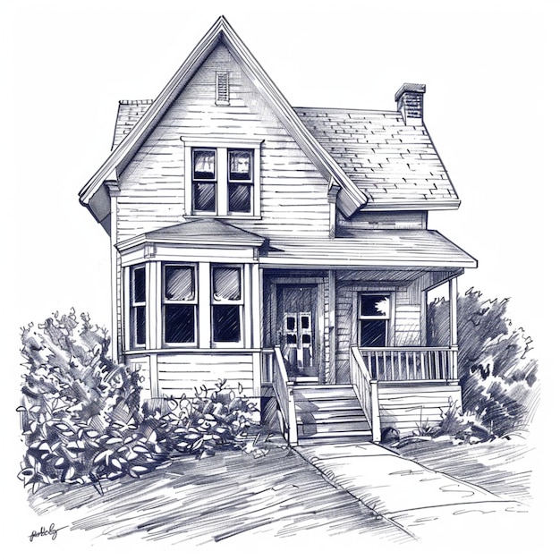 a drawing of a house with a house on the front