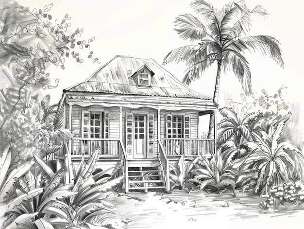 a drawing of a house with a porch and a porch with a porch generative ai