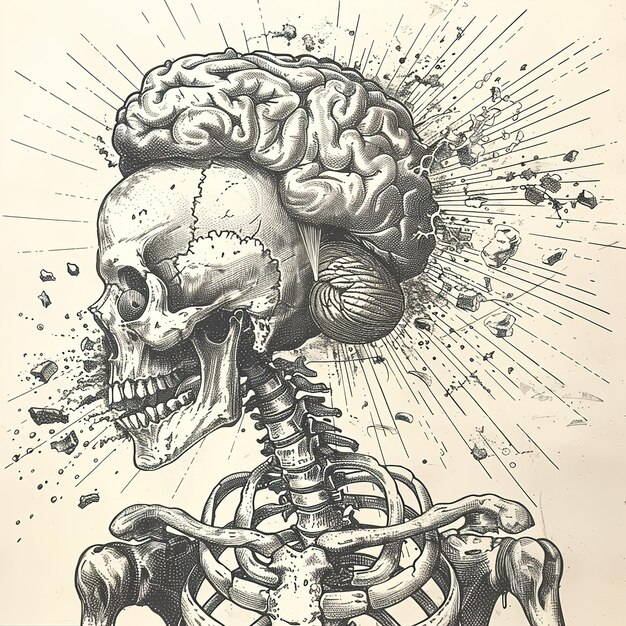 Foto un disegno di un cervello umano con il cervello disegnato su di esso