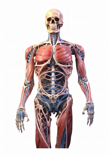 Foto un disegno di una figura umana con uno scheletro e le ossa.