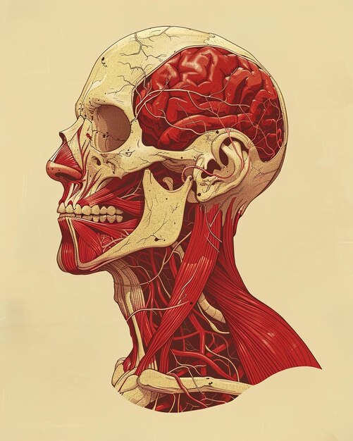 Photo a drawing of a human head with the brain labeled with the brain