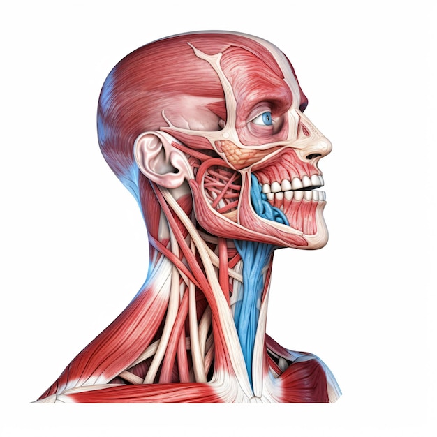 A drawing of a human head with the neck exposed.