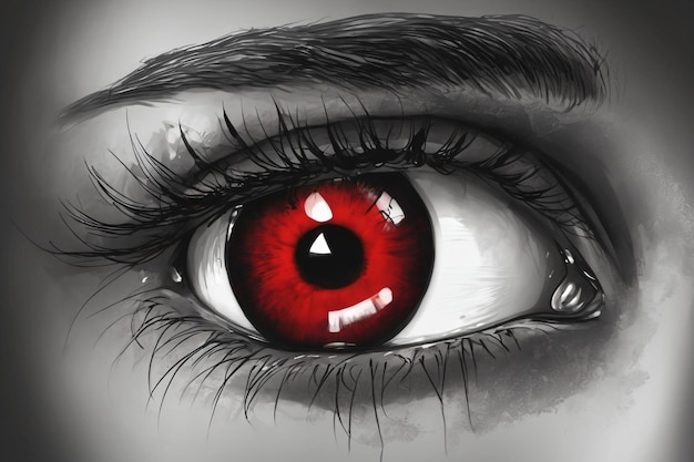 Photo drawing of a human red eye