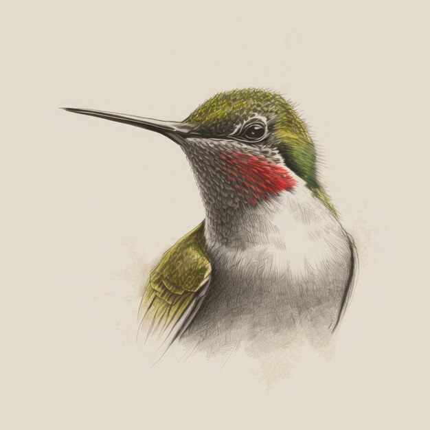 Foto disegno di un colibrì su sfondo bianco ia generativa