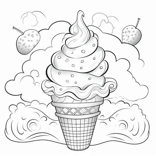 a drawing of an ice cream cone with ice cream on it.