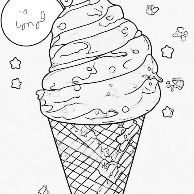 Photo a drawing of an ice cream cone with a message that says ice cream coloring book