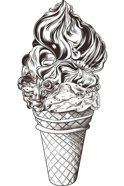 a drawing of an ice cream cone with swirls and swirls generative ai