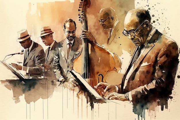 Drawing of a Jazz group Created with generative AI technology