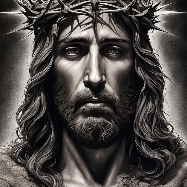 a drawing of a jesus head with the crown of thorns on it