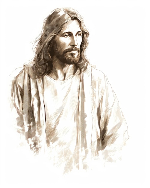 Photo a drawing of jesus with long hair and beard