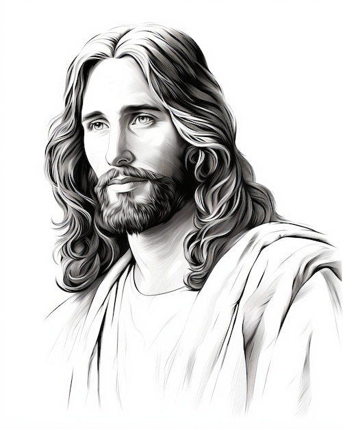 Premium AI Image | a drawing of jesus with long hair