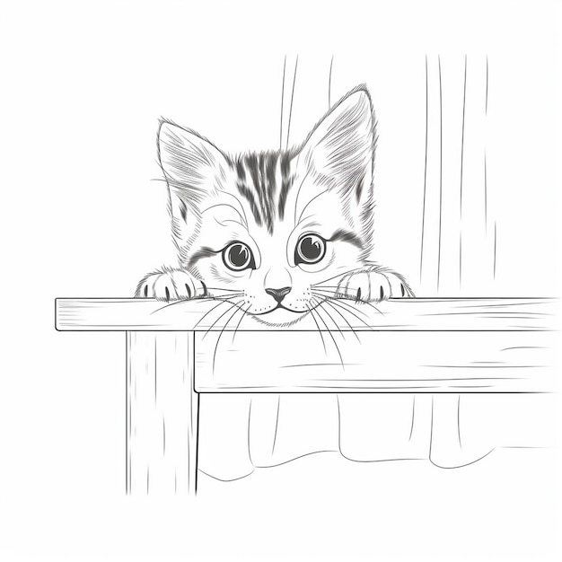 a drawing of a kitten with a black and white sketch on it