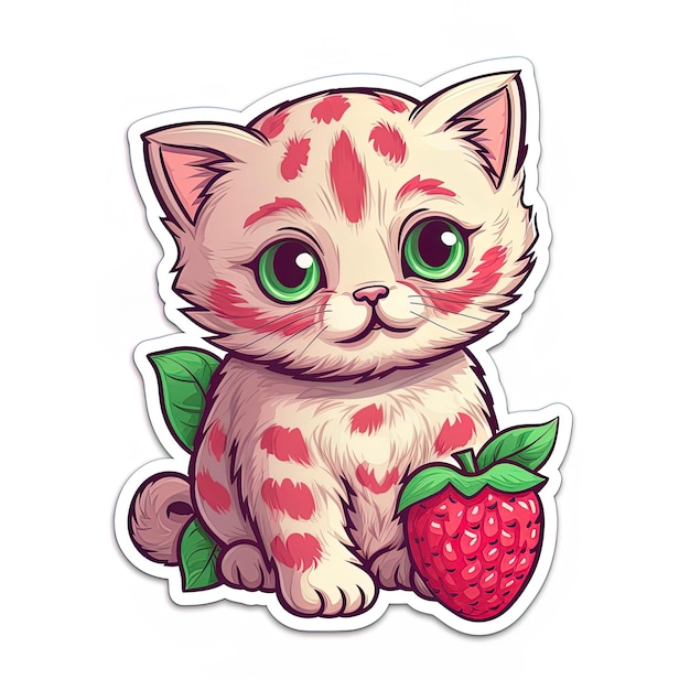 Photo a drawing of a kitten with a strawberry on it