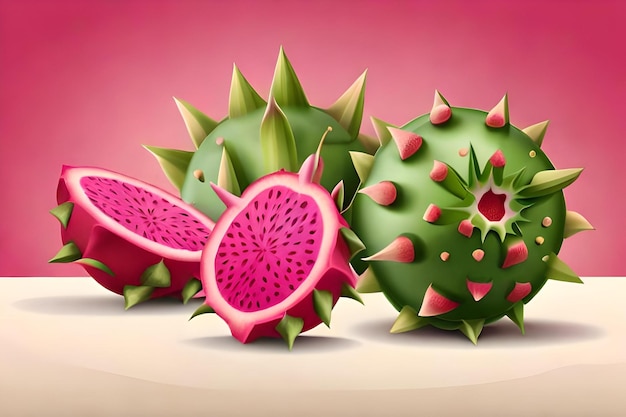 A drawing of a kiwi fruit with a pink background.