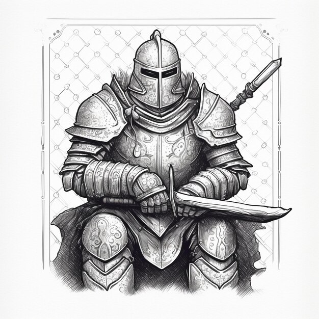 Premium Photo | A drawing of a knight in armor with a sword in his hand.