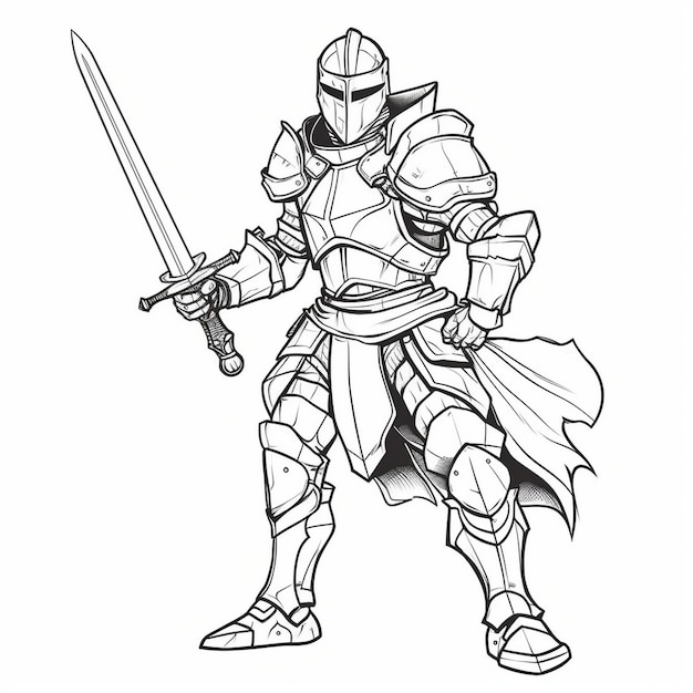 Photo a drawing of a knight in armor with a sword in his hand.